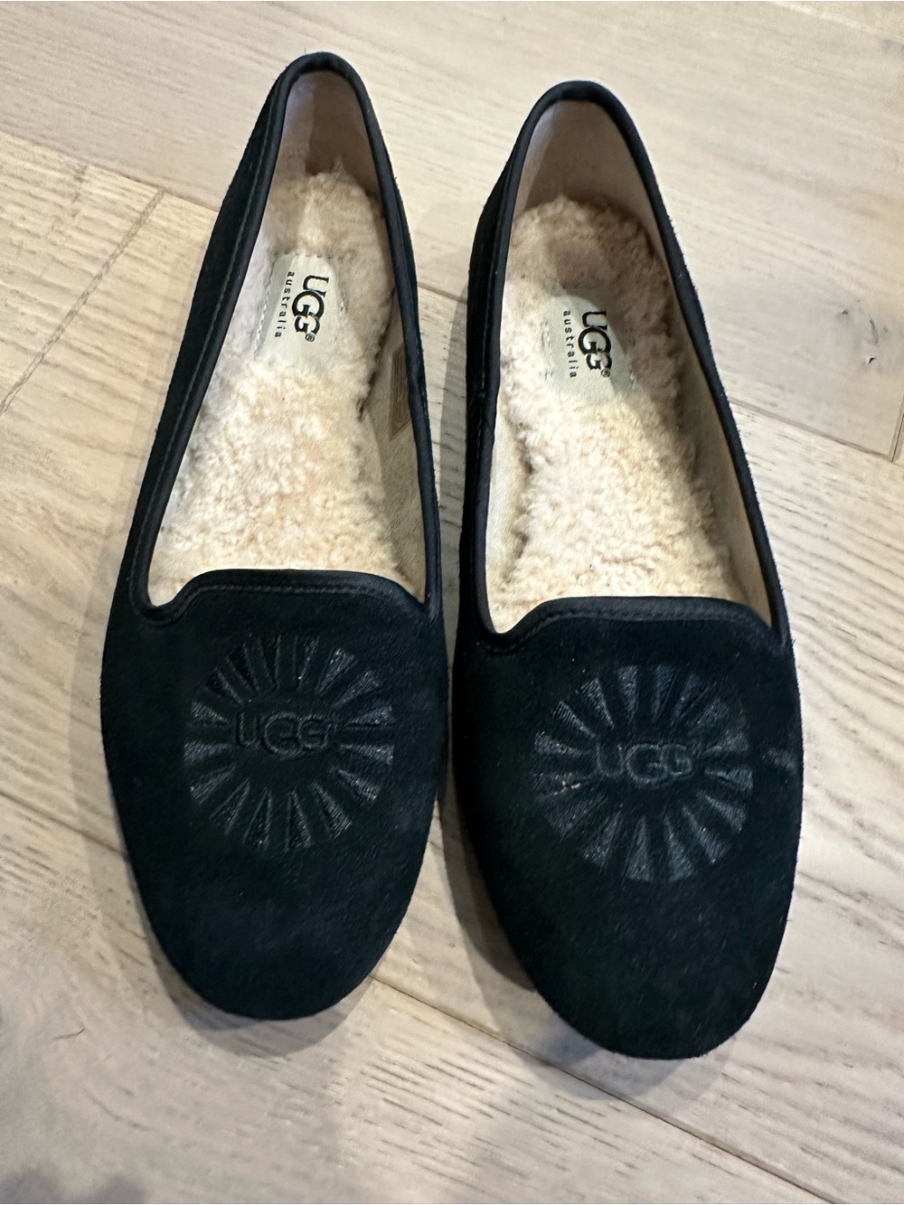 UGG Black Suede Shearling-Lined Slip-On Loafers